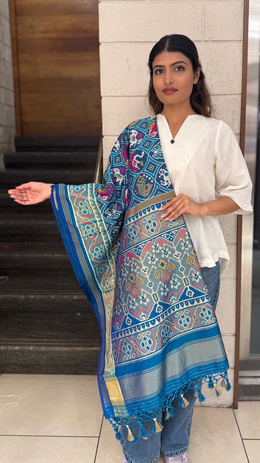 Royal Blue Kunjar Bhat Patola Saree – Chowkdi Layout Inspired Double Ikat Weaving