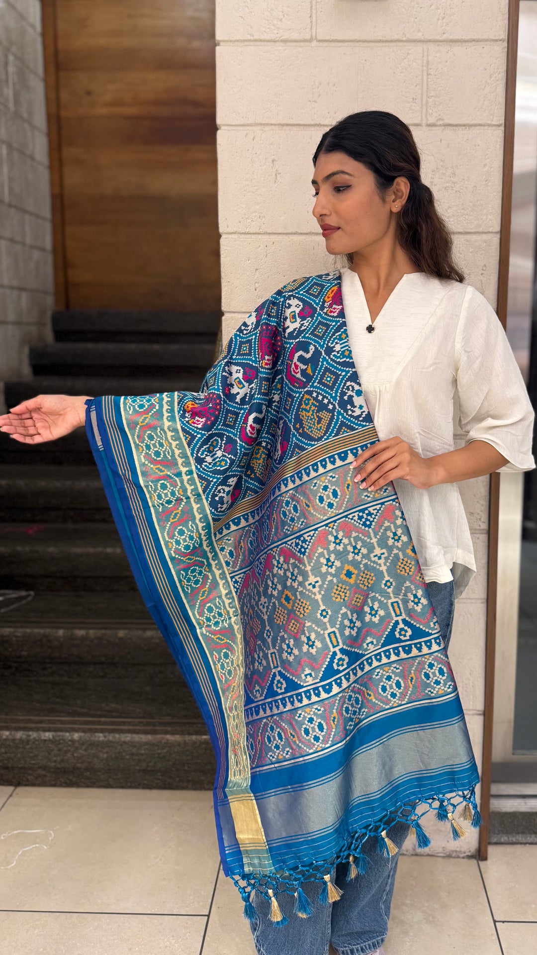 Royal Blue Kunjar Bhat Patola Saree – Chowkdi Layout Inspired Double Ikat Weaving