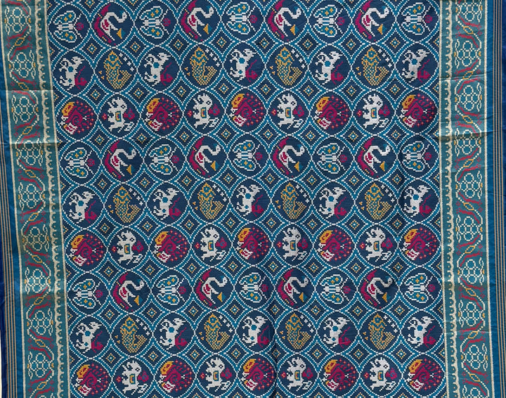 Royal Blue Kunjar Bhat Patola Saree – Chowkdi Layout Inspired Double Ikat Weaving