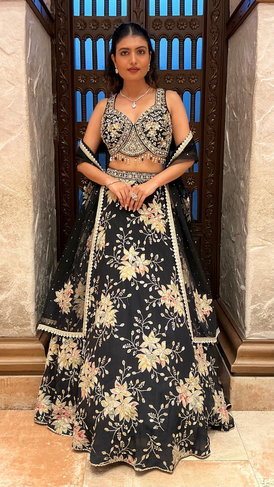 Black Floral Embroidered Designer Lehenga Set