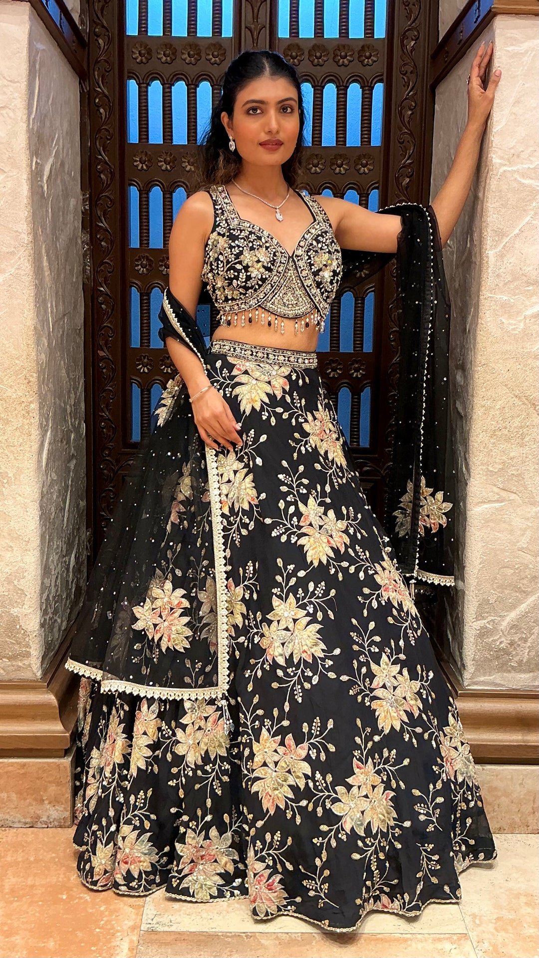 Black Floral Embroidered Designer Lehenga Set