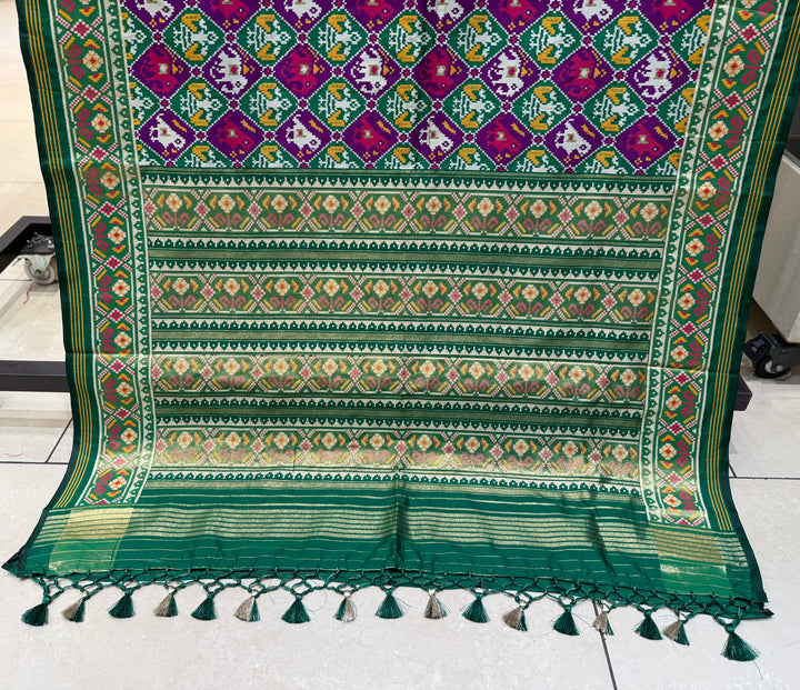 Royal Kunjar Phool Bhat Patola Inspired Saree with Traditional Floral & Elephant Motifs