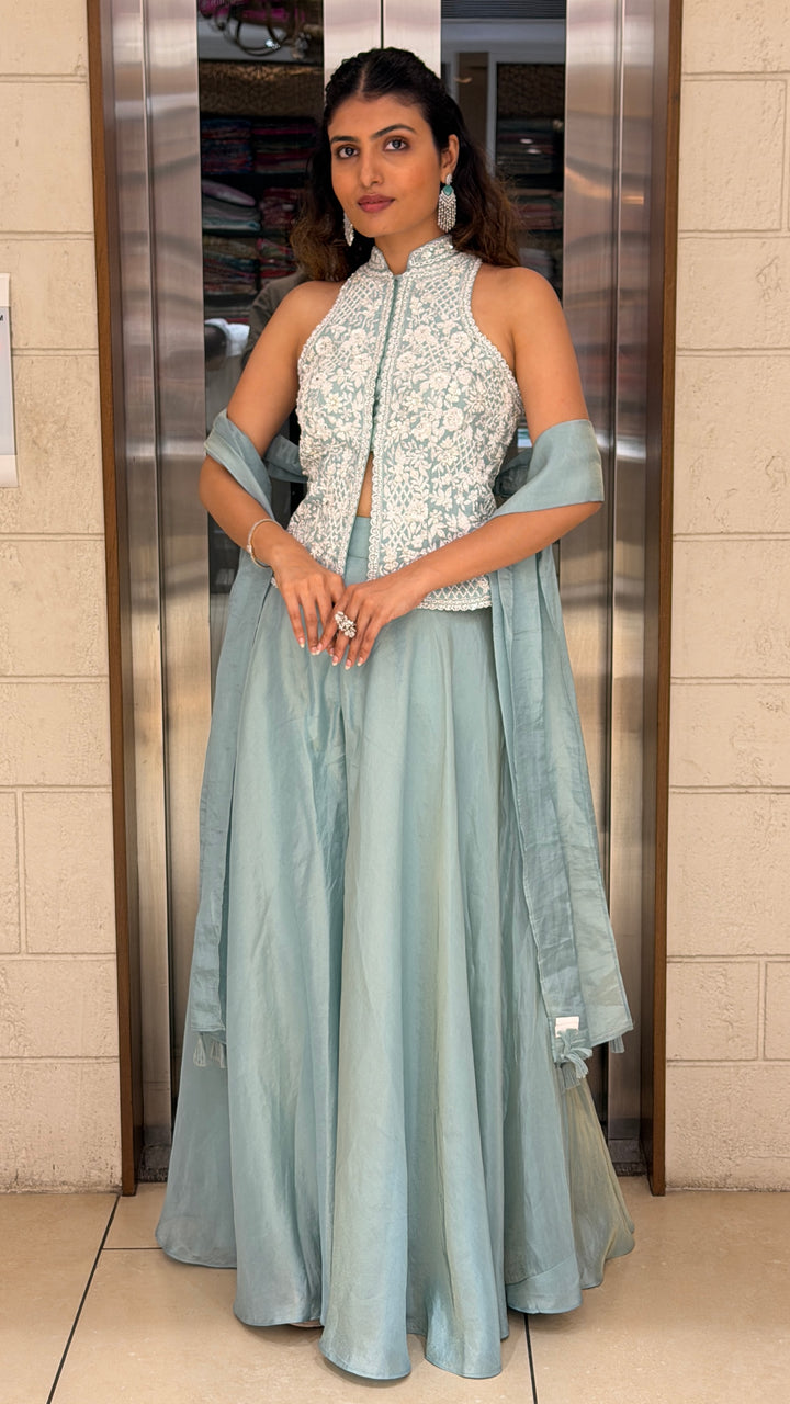 Powder Blue Embroidered Indo-Western Palazzo Set