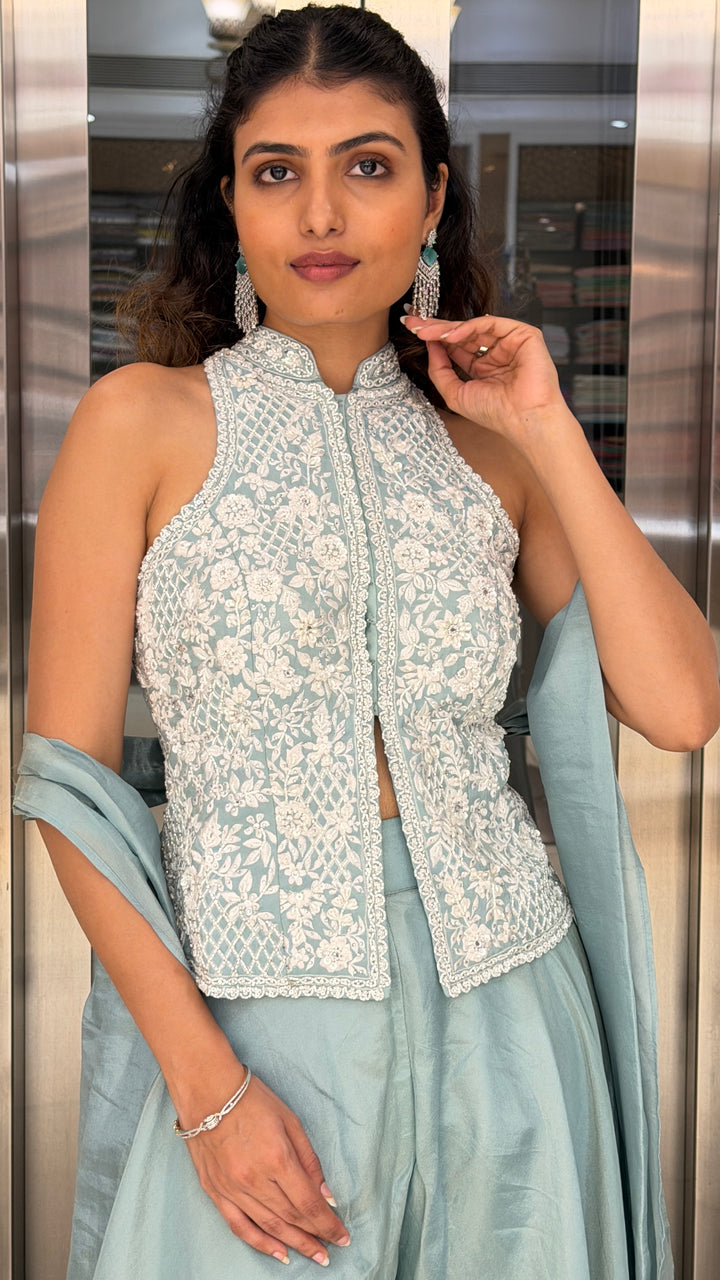Powder Blue Embroidered Indo-Western Palazzo Set