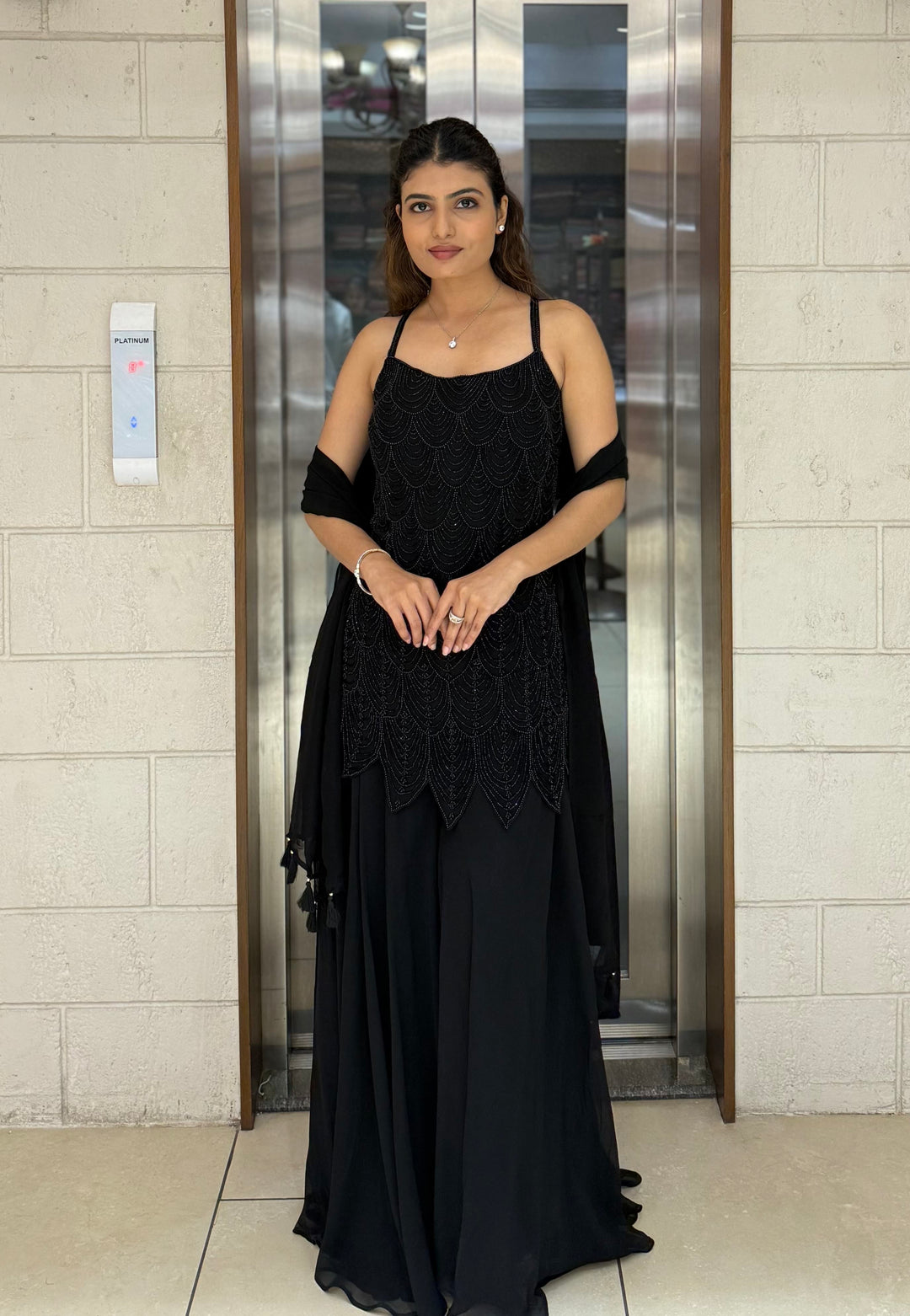 Elegant Midnight Hand-Embroidered Palazzo Suit with Dupatta
