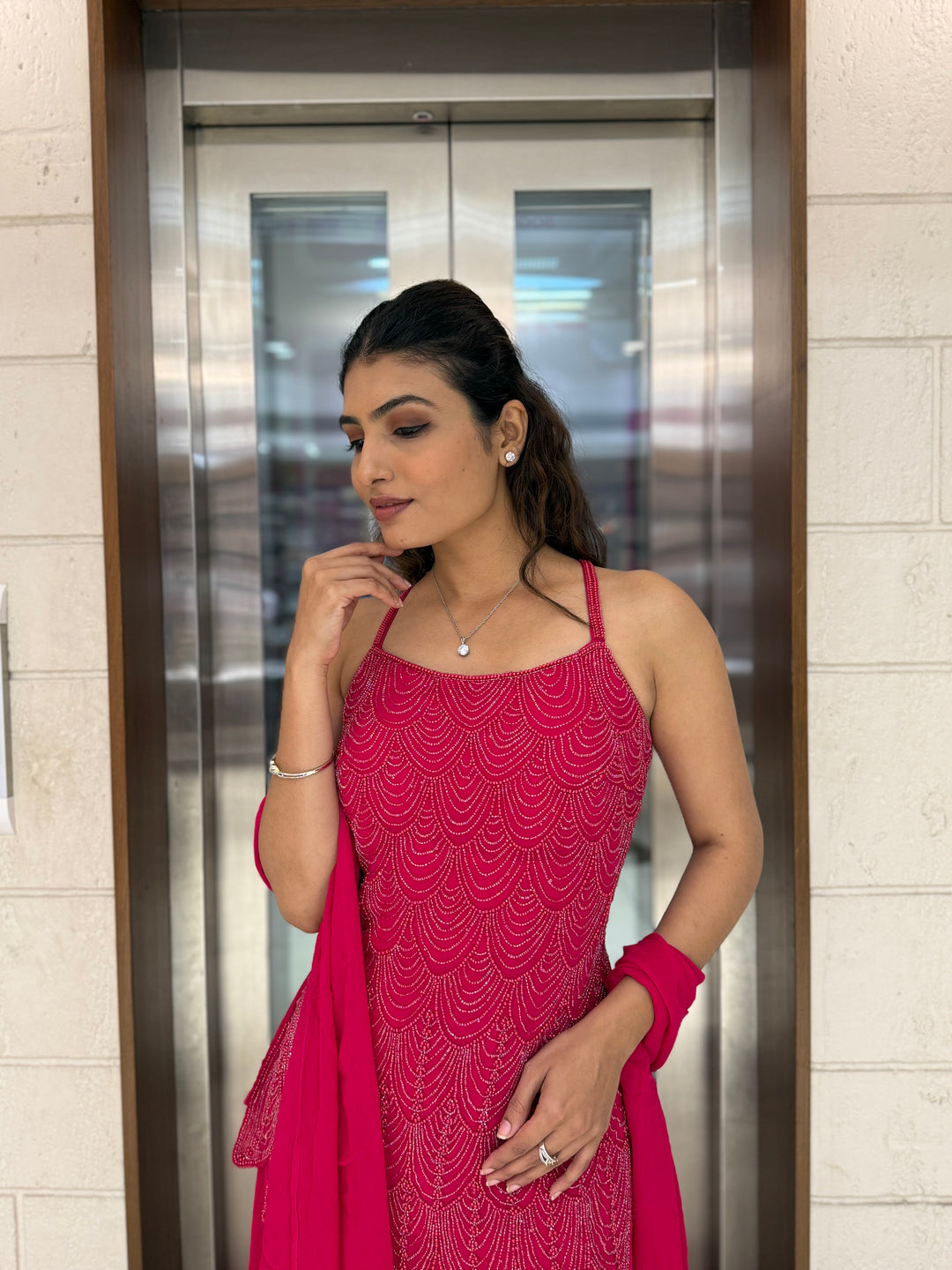 Elegant Midnight Hand-Embroidered Palazzo Suit with Dupatta