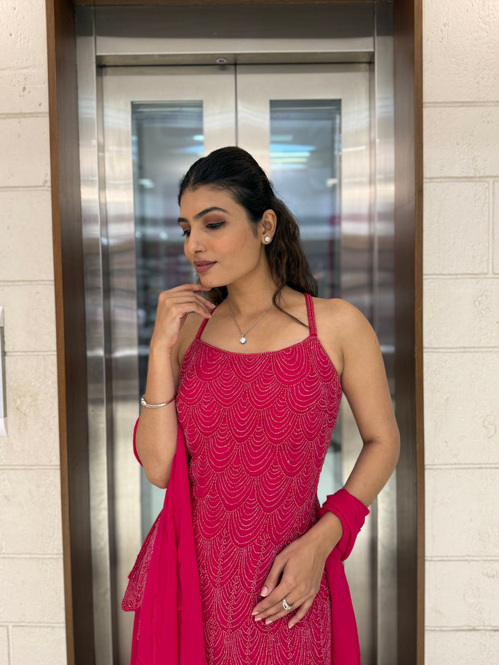 Elegant Midnight Hand-Embroidered Palazzo Suit with Dupatta