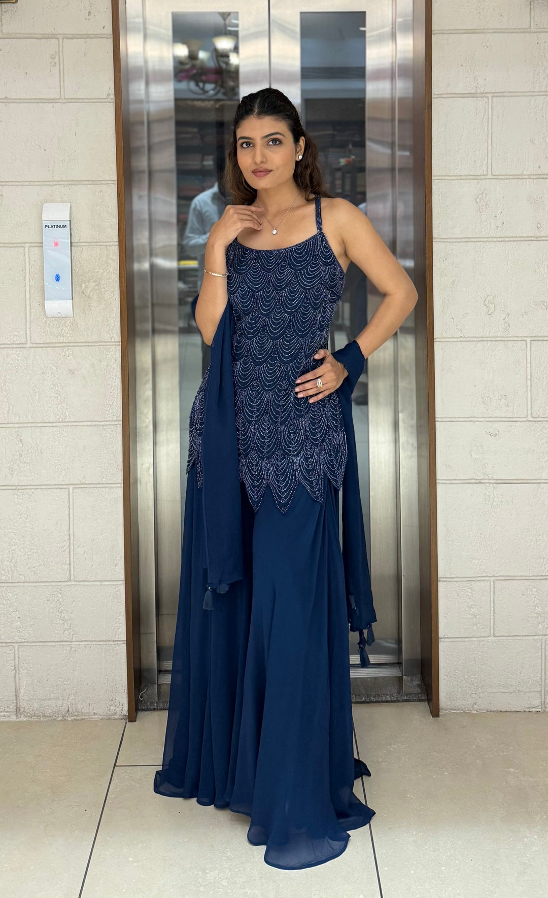 Elegant Midnight Hand-Embroidered Palazzo Suit with Dupatta