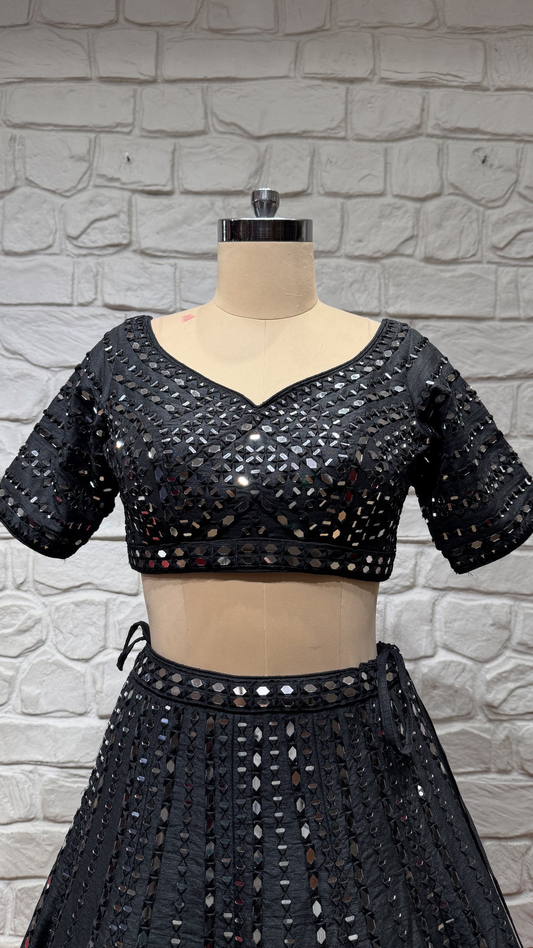 Midnight Black Mirror Work Lehenga Set with Dupatta