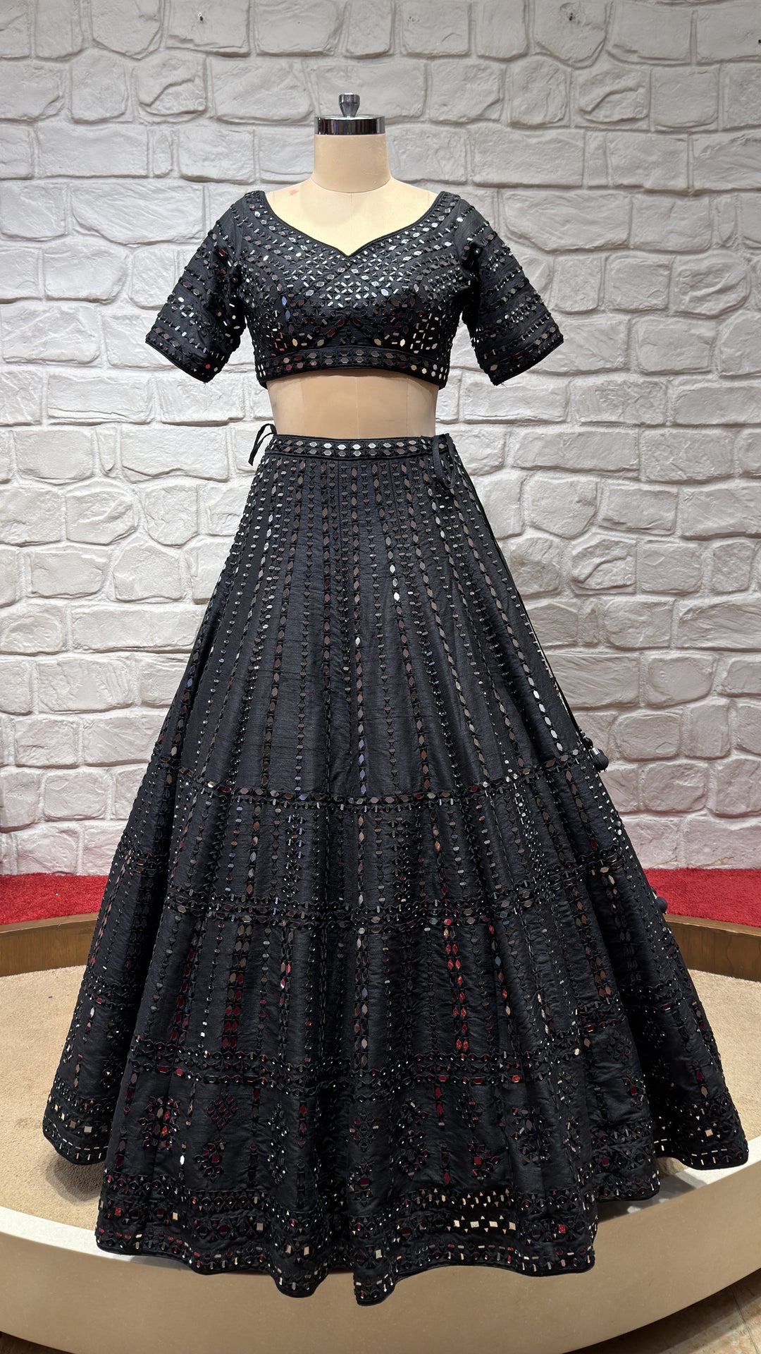 Midnight Black Mirror Work Lehenga Set with Dupatta