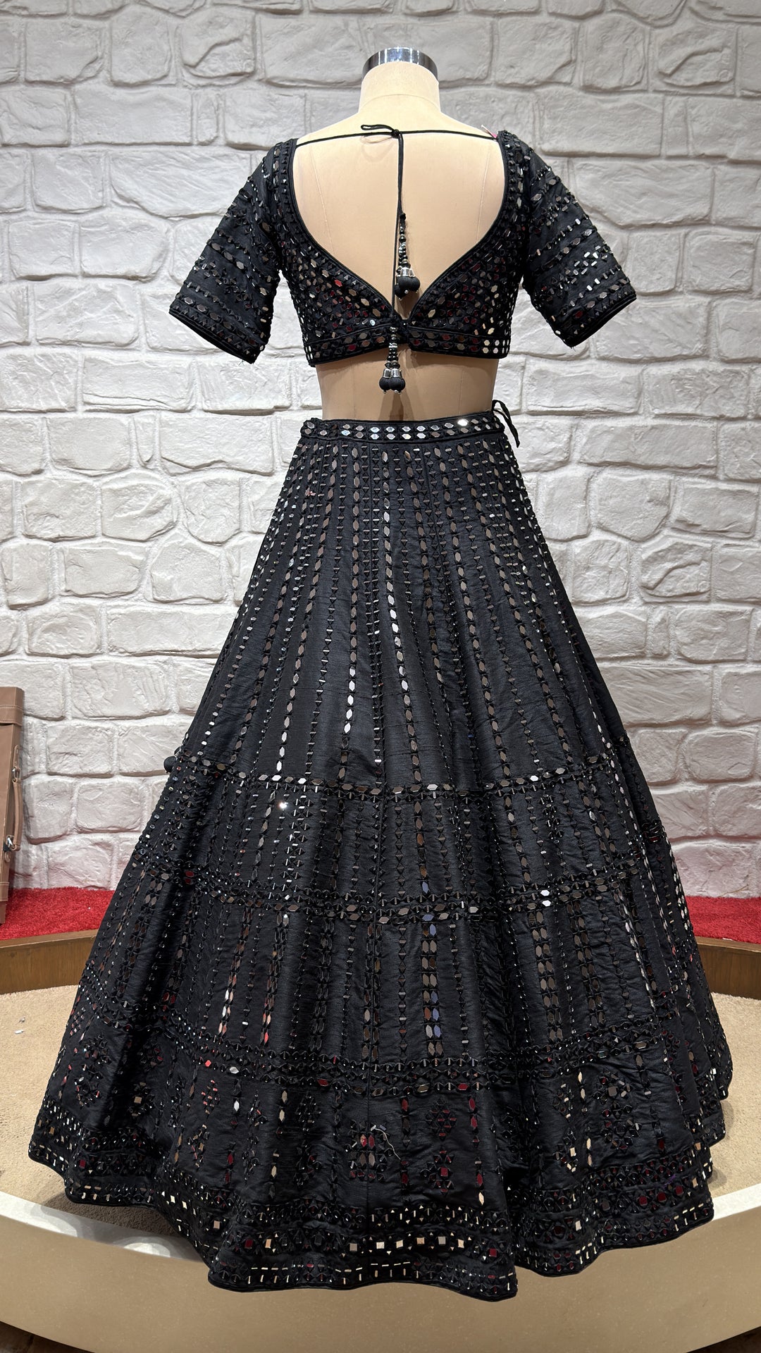 Midnight Black Mirror Work Lehenga Set with Dupatta