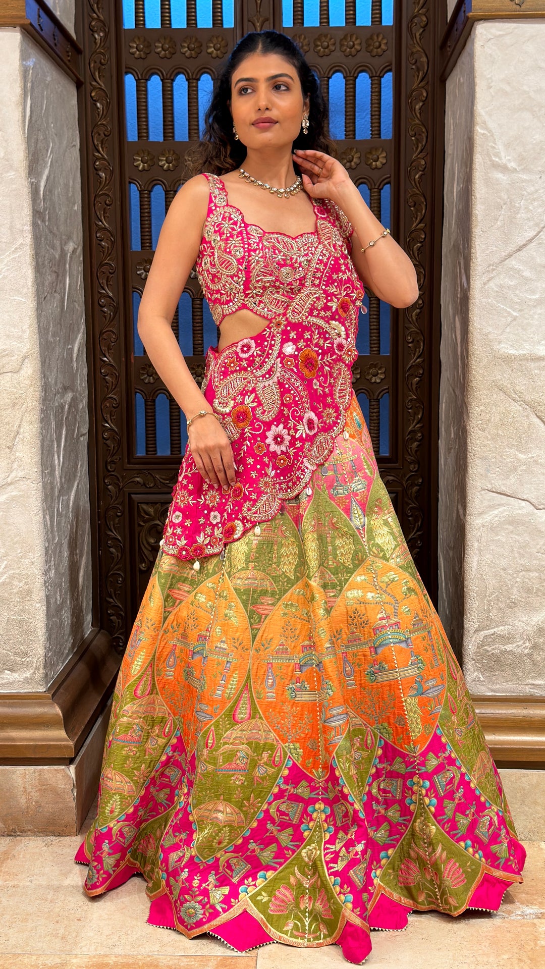 Rani Pink Heritage Embroidered Designer Lehenga Set