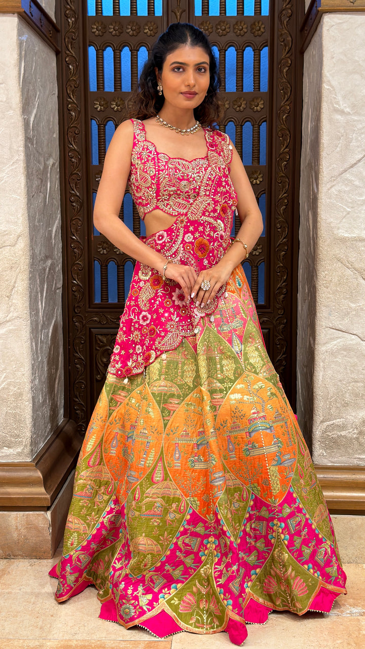 Rani Pink Heritage Embroidered Designer Lehenga Set