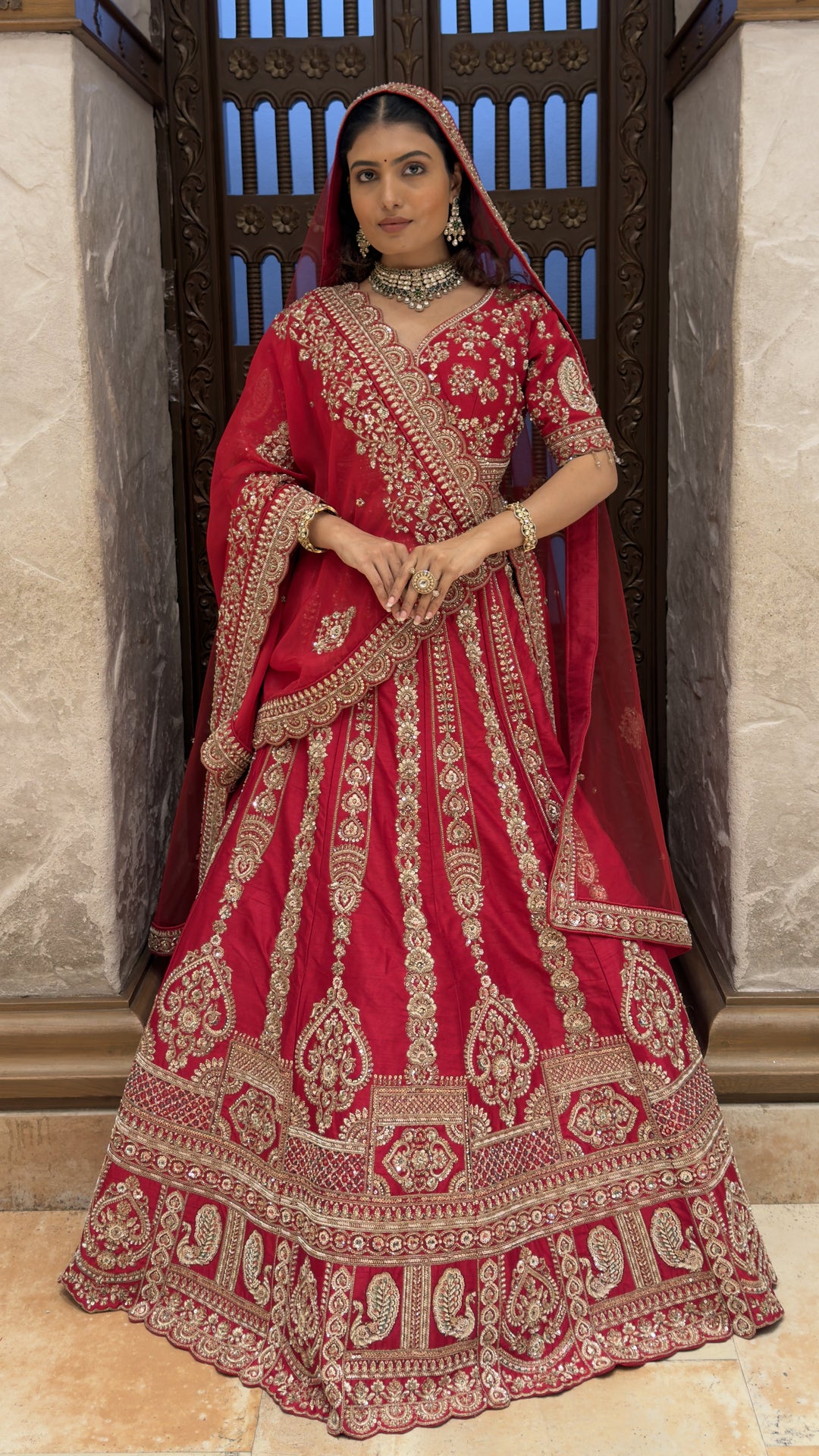 Royal Red Heavy Embroidered Bridal Lehenga Set with Matching Dupatta