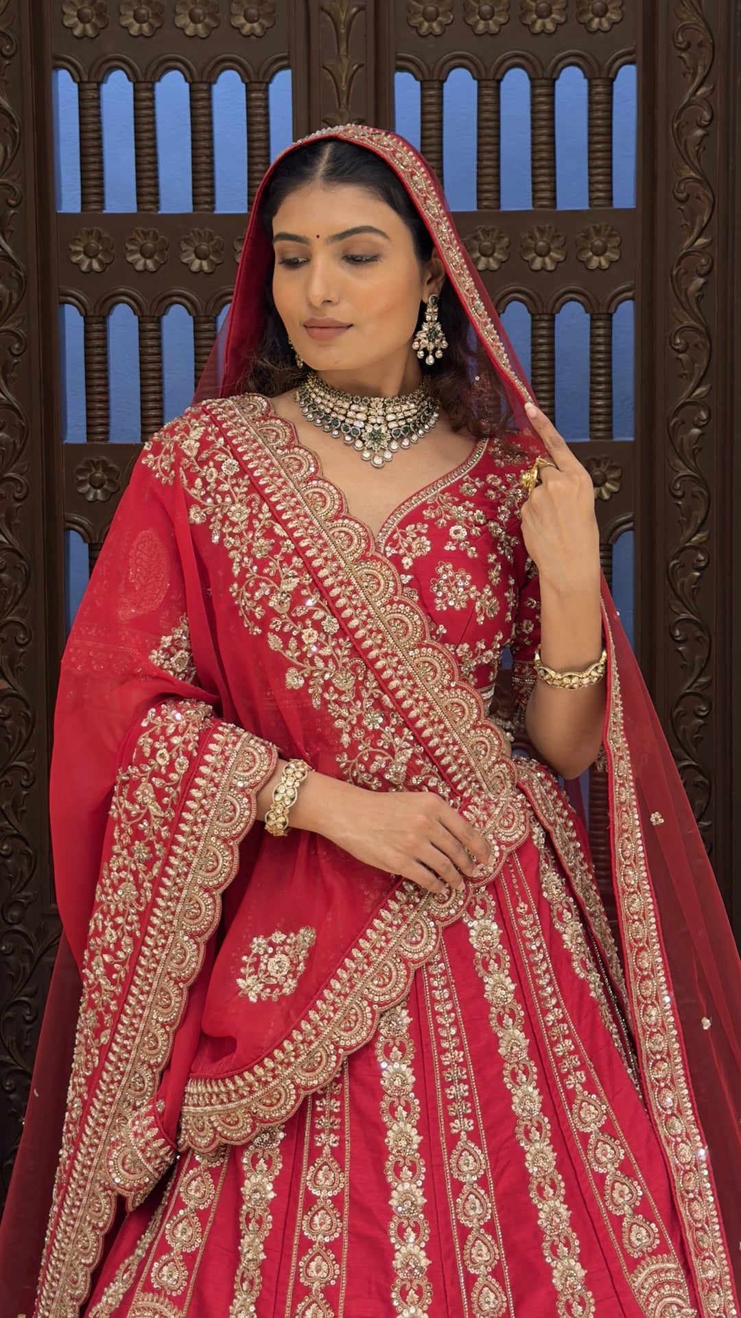 Royal Red Heavy Embroidered Bridal Lehenga Set with Matching Dupatta