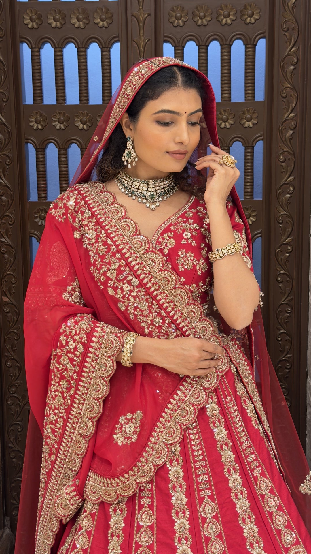 Royal Red Heavy Embroidered Bridal Lehenga Set with Matching Dupatta
