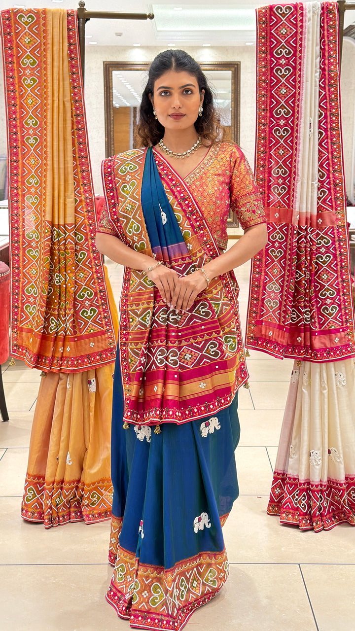 Royal Blue Patola Inspired Handloom Saree with Traditional Woven Border