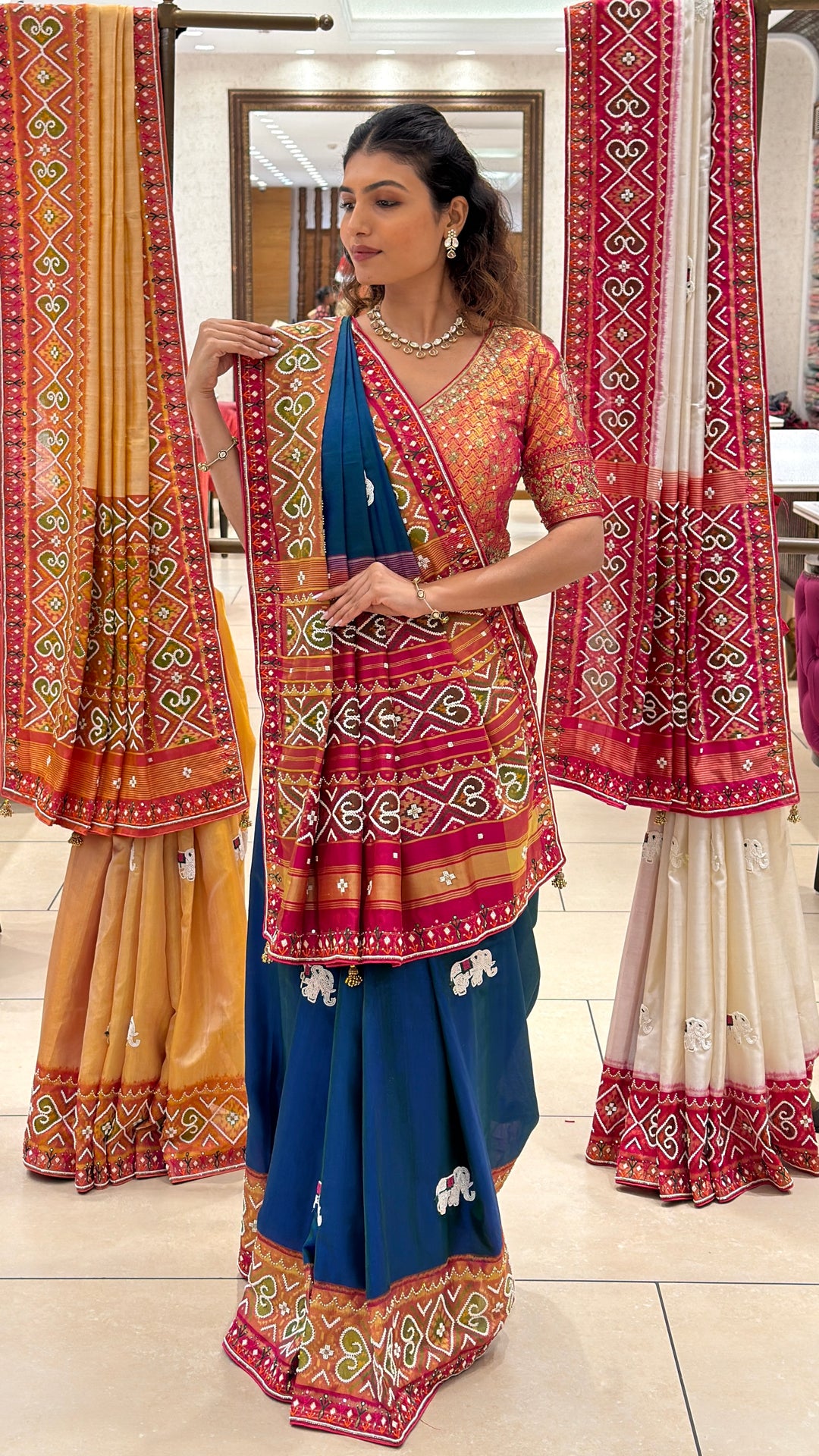 Royal Blue Patola Inspired Handloom Saree with Traditional Woven Border