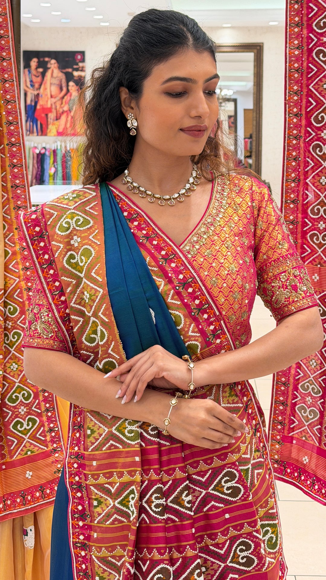 Royal Blue Patola Inspired Handloom Saree with Traditional Woven Border