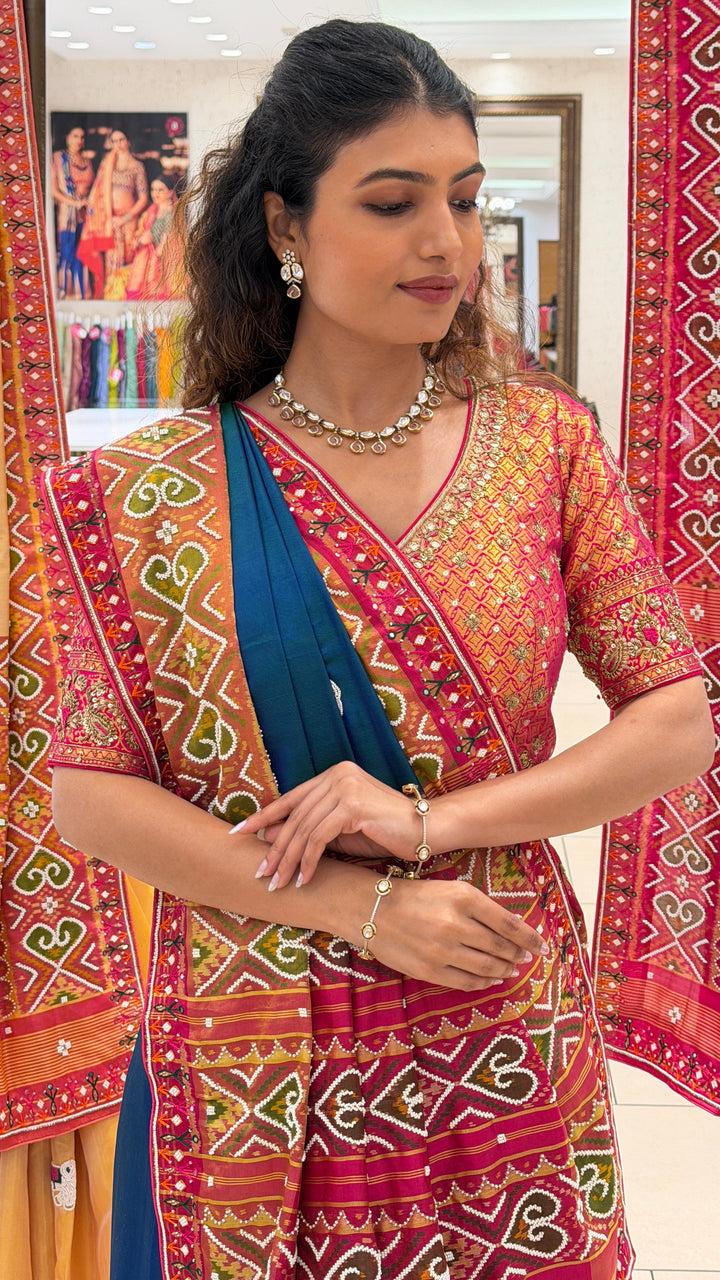 Royal Blue Patola Inspired Handloom Saree with Traditional Woven Border