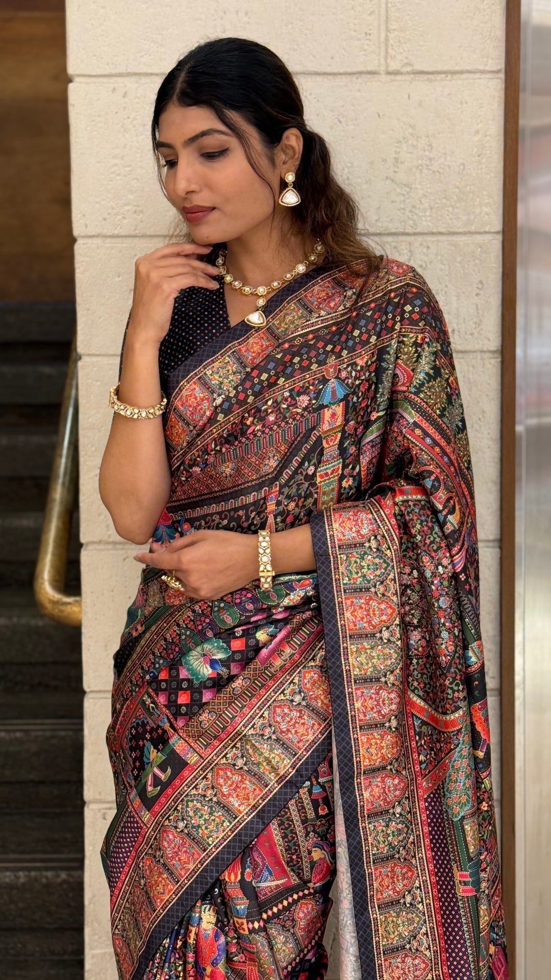 Royal Multicolor Story Art Printed Saree in Pashmina Silk