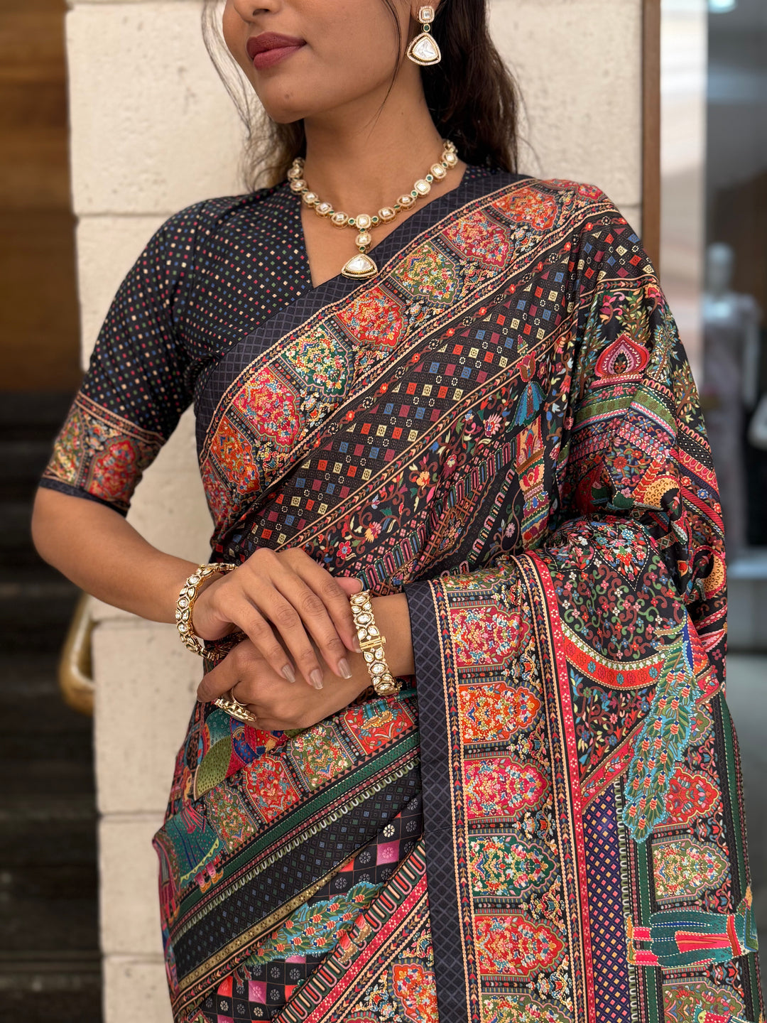 Royal Multicolor Story Art Printed Saree in Pashmina Silk