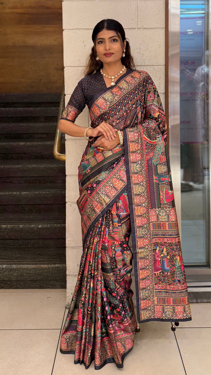 Royal Multicolor Story Art Printed Saree in Pashmina Silk