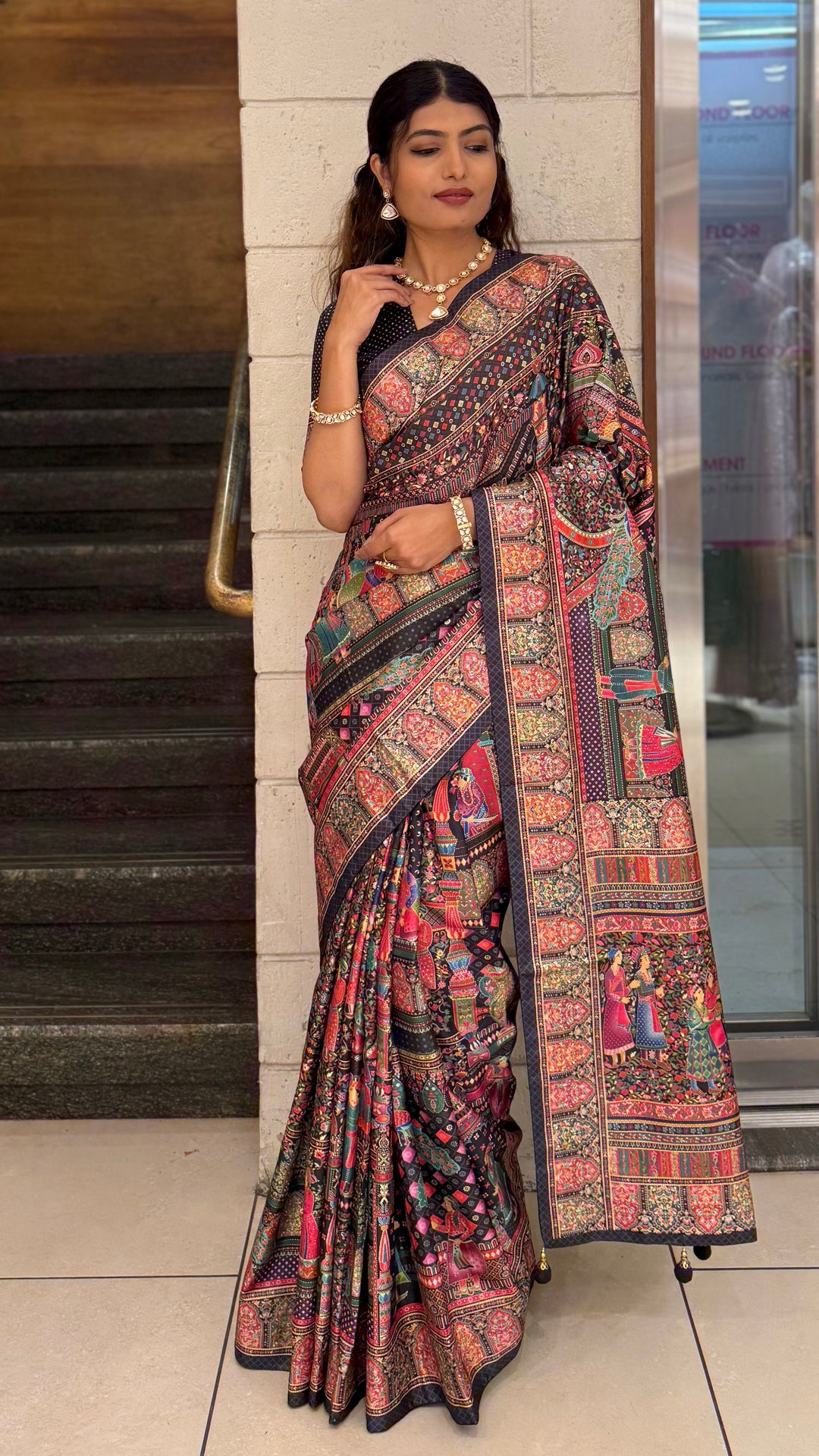 Royal Multicolor Story Art Printed Saree in Pashmina Silk