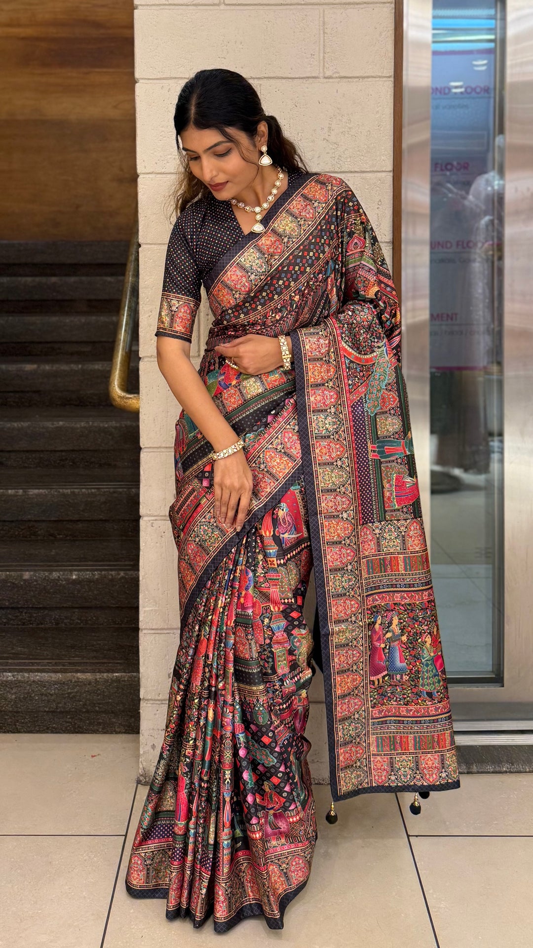 Royal Multicolor Story Art Printed Saree in Pashmina Silk