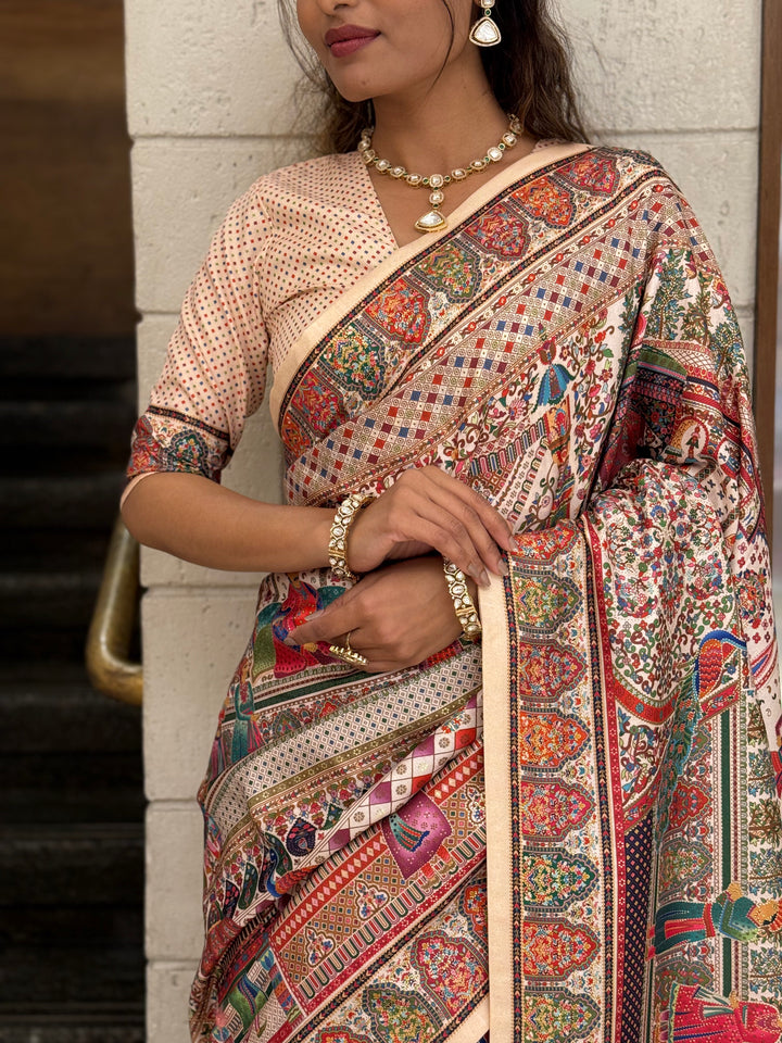 Royal Darbar Scene Patola Inspired Silk Saree with Traditional Heritage Weaving