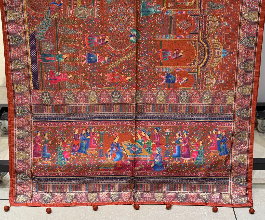 Royal Darbar Scene Patola Inspired Silk Saree with Traditional Heritage Weaving