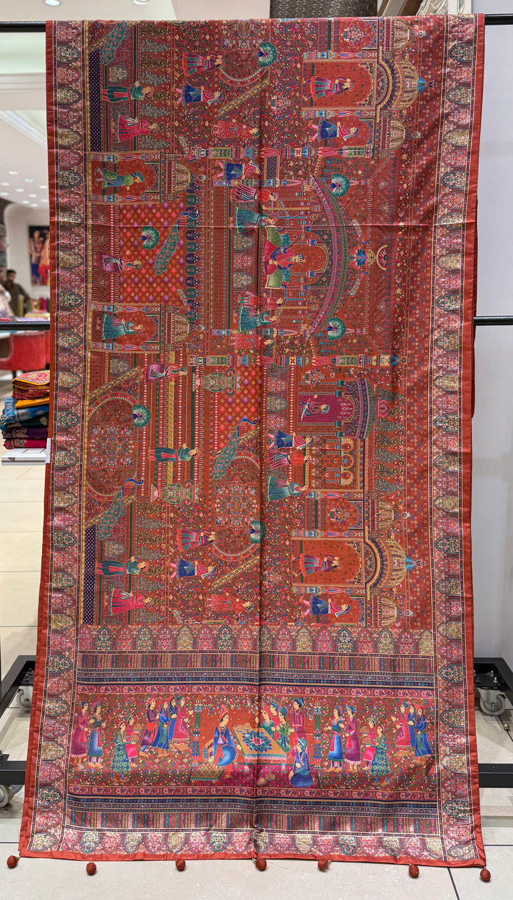 Royal Darbar Scene Patola Inspired Silk Saree with Traditional Heritage Weaving