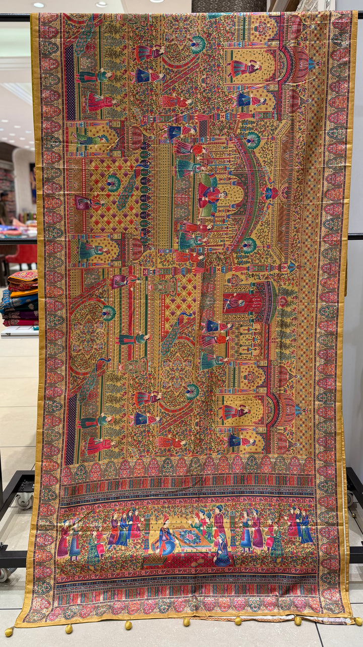 Royal Darbar Scene Patola Inspired Silk Saree with Traditional Heritage Weaving