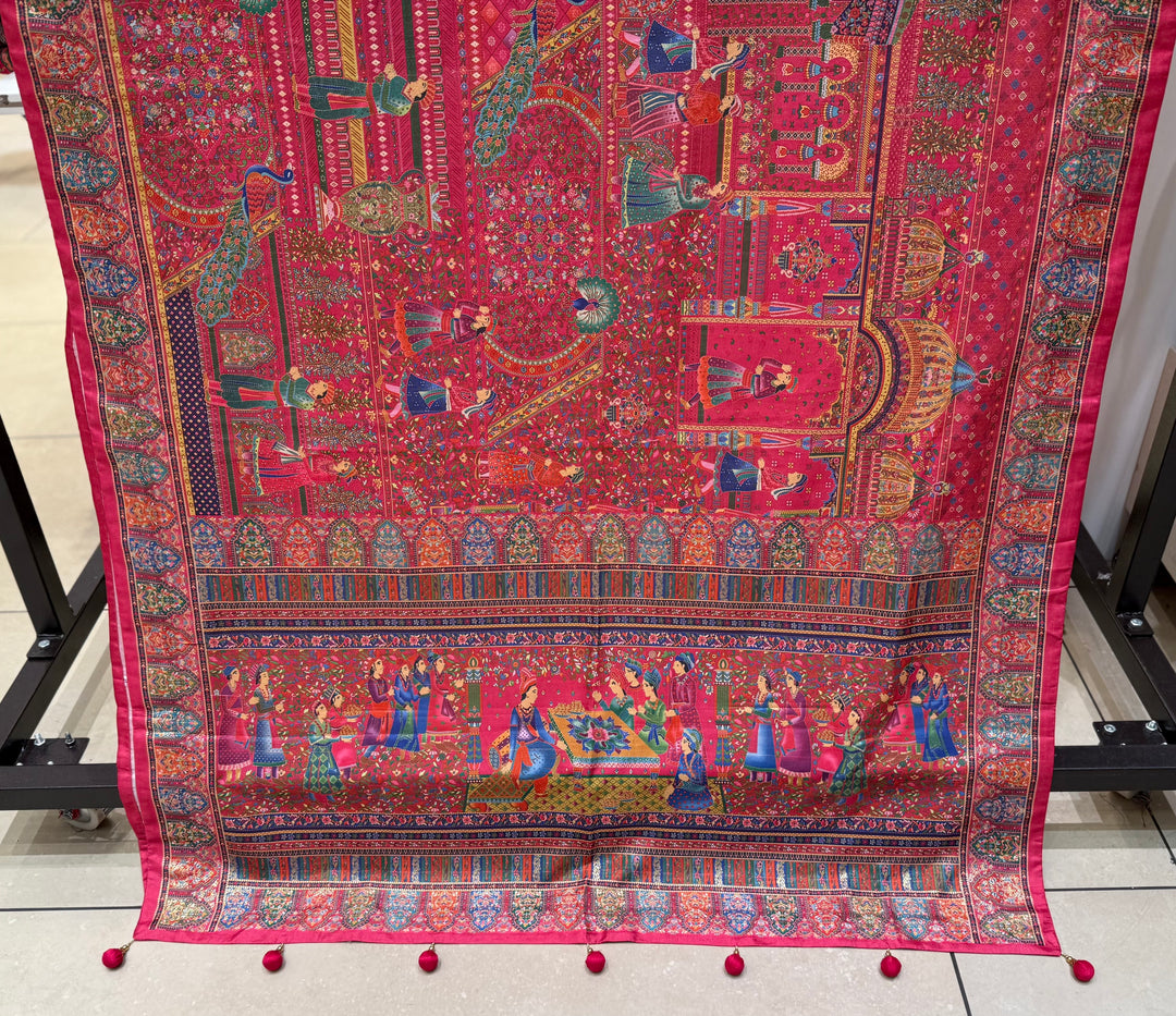 Royal Darbar Scene Patola Inspired Silk Saree with Traditional Heritage Weaving