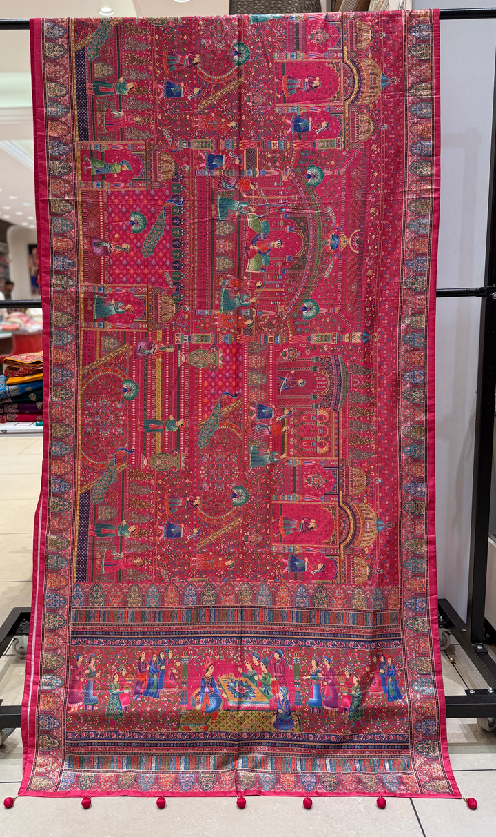 Royal Darbar Scene Patola Inspired Silk Saree with Traditional Heritage Weaving