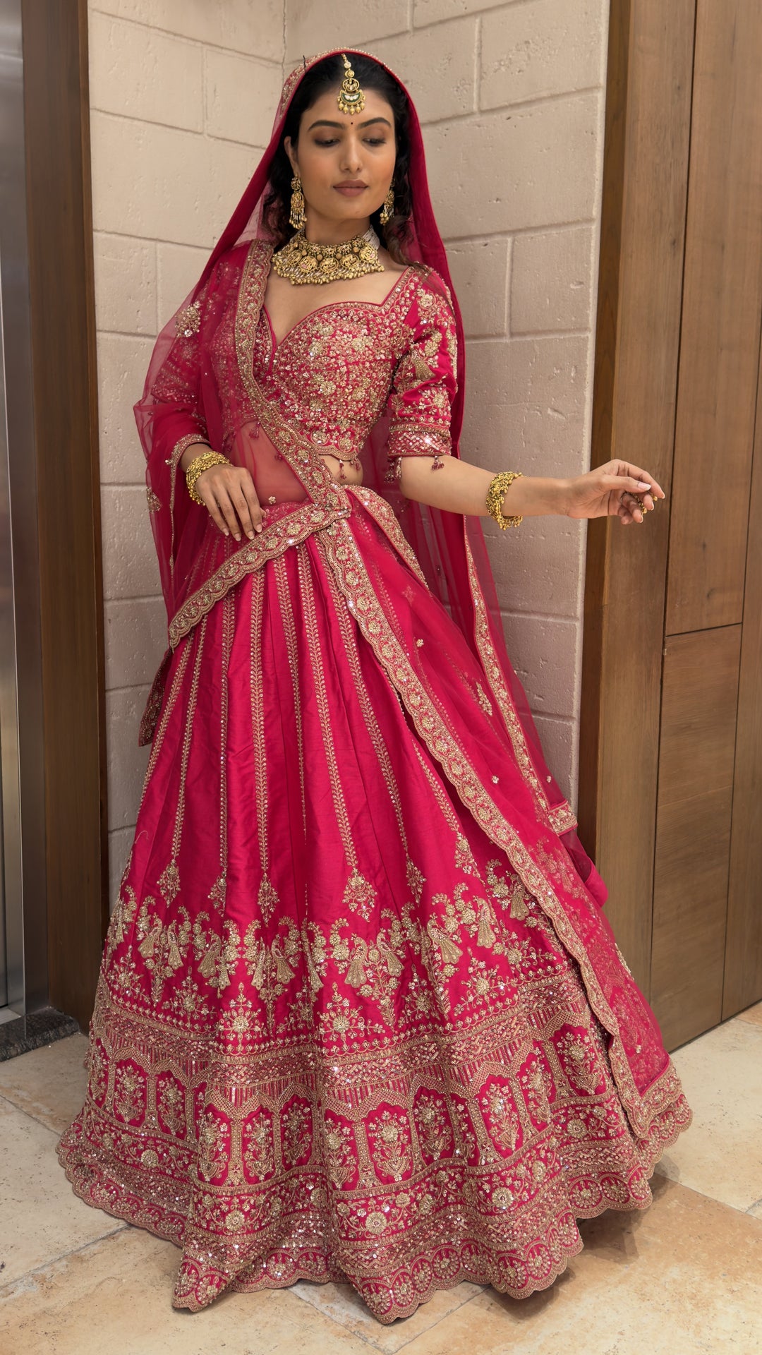 Royal Rani Pink Bridal Lehenga Set with Heritage Zari Embroidery & Soft Net Dupatta