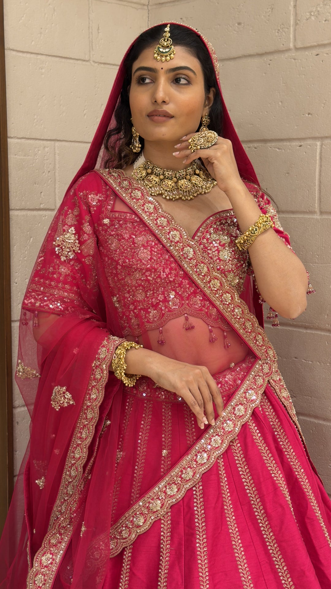 Royal Rani Pink Bridal Lehenga Set with Heritage Zari Embroidery & Soft Net Dupatta