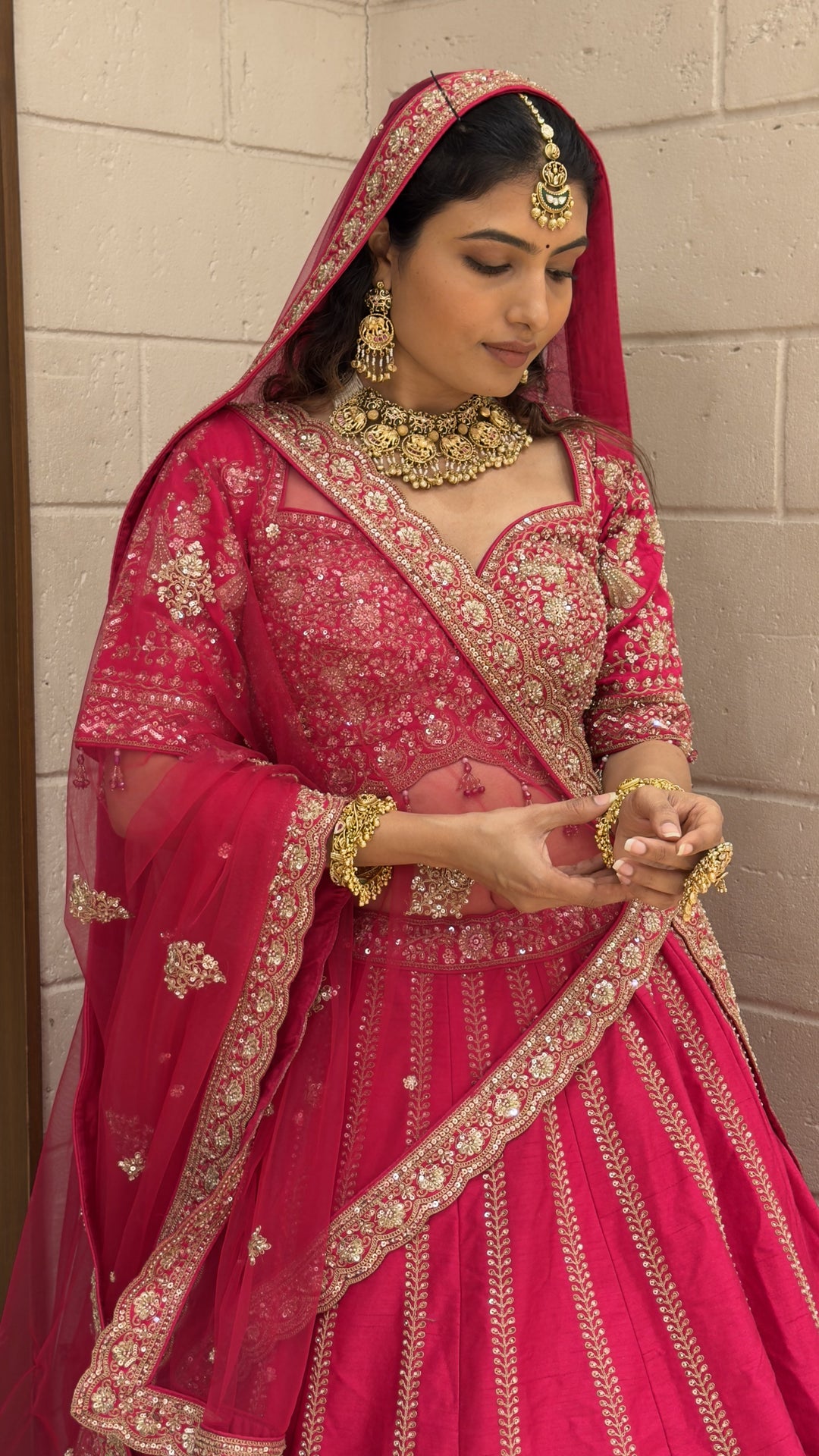Royal Rani Pink Bridal Lehenga Set with Heritage Zari Embroidery & Soft Net Dupatta