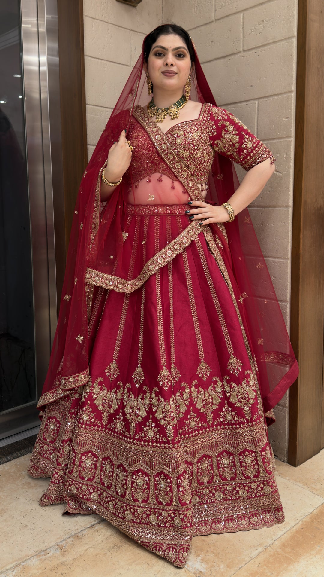 Royal Wine Red Bridal Lehenga Set with Heritage Zari Embroidery & Soft Net Dupatta