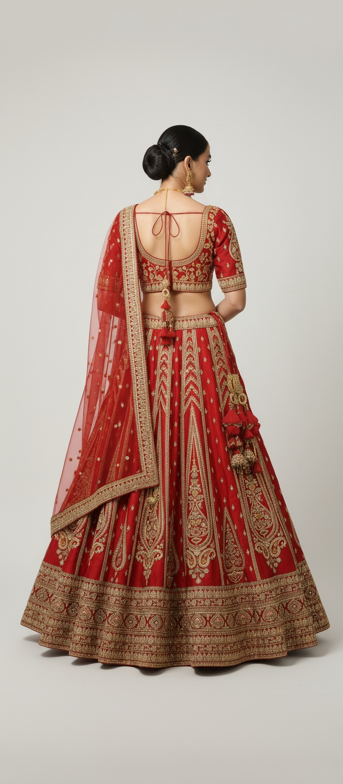 Classic Red Zardozi Bridal Lehenga with Heritage Motifs & Net Dupatta – Eternal Bride Collection