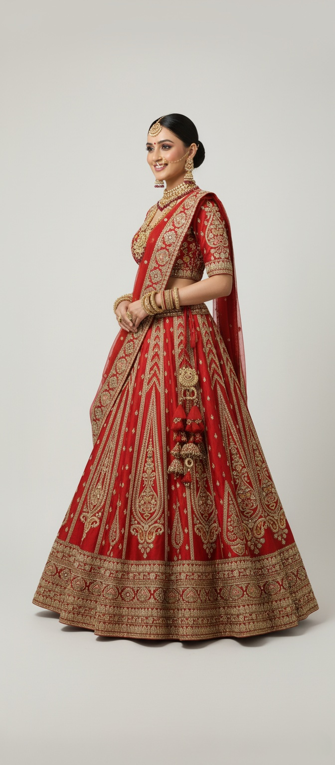 Classic Red Zardozi Bridal Lehenga with Heritage Motifs & Net Dupatta – Eternal Bride Collection