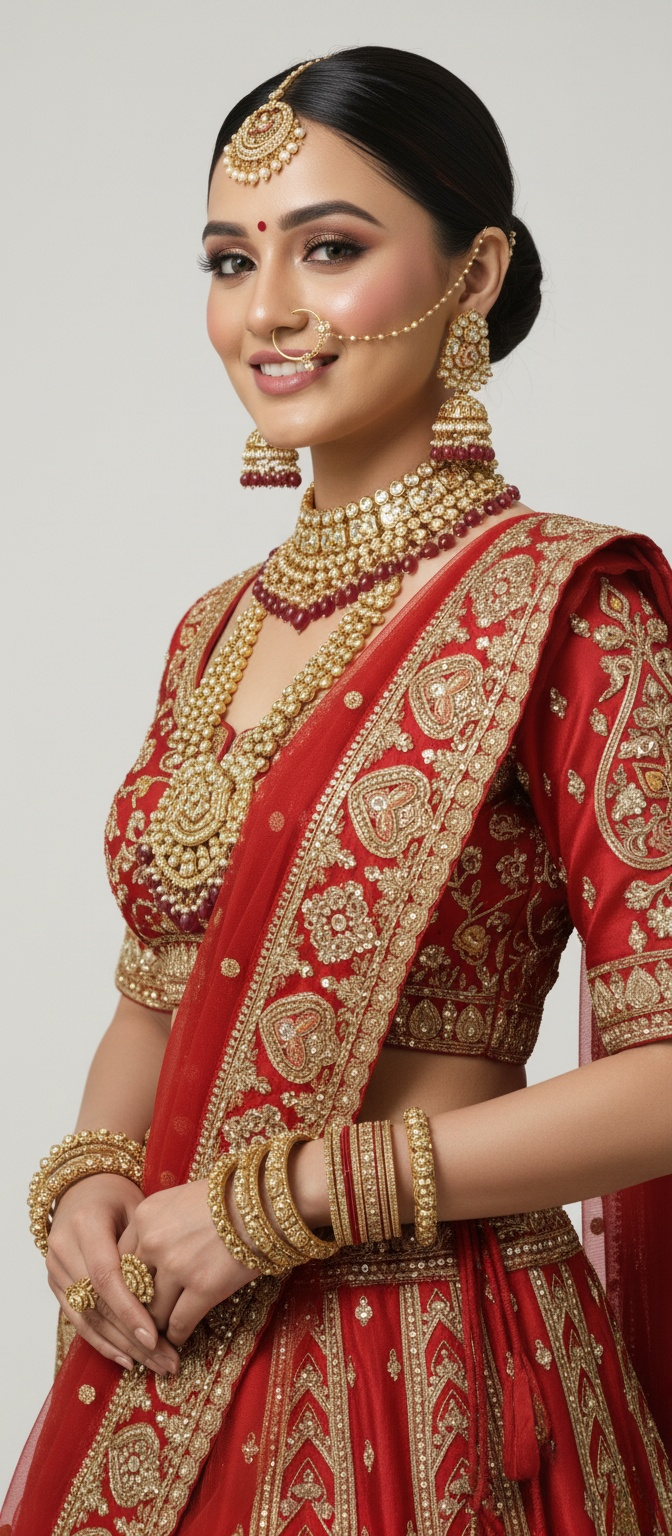 Classic Red Zardozi Bridal Lehenga with Heritage Motifs & Net Dupatta – Eternal Bride Collection