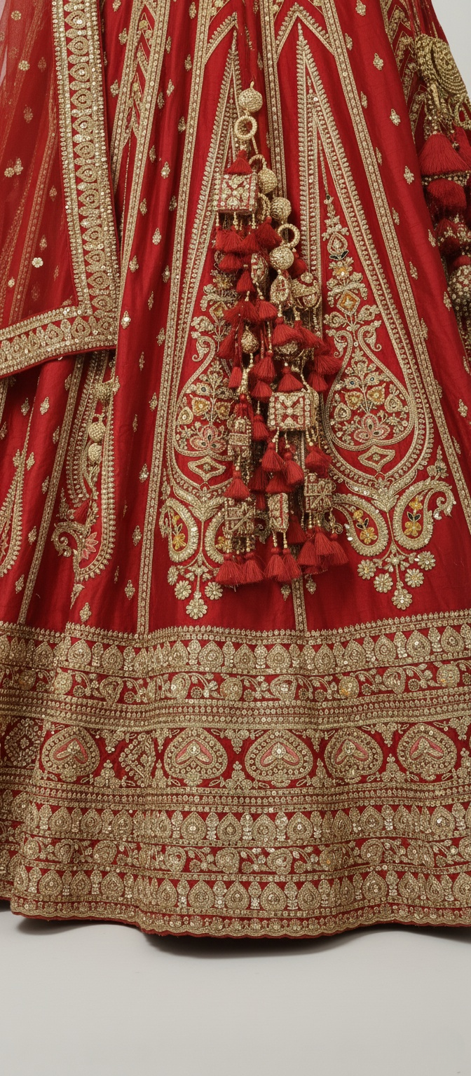 Classic Red Zardozi Bridal Lehenga with Heritage Motifs & Net Dupatta – Eternal Bride Collection