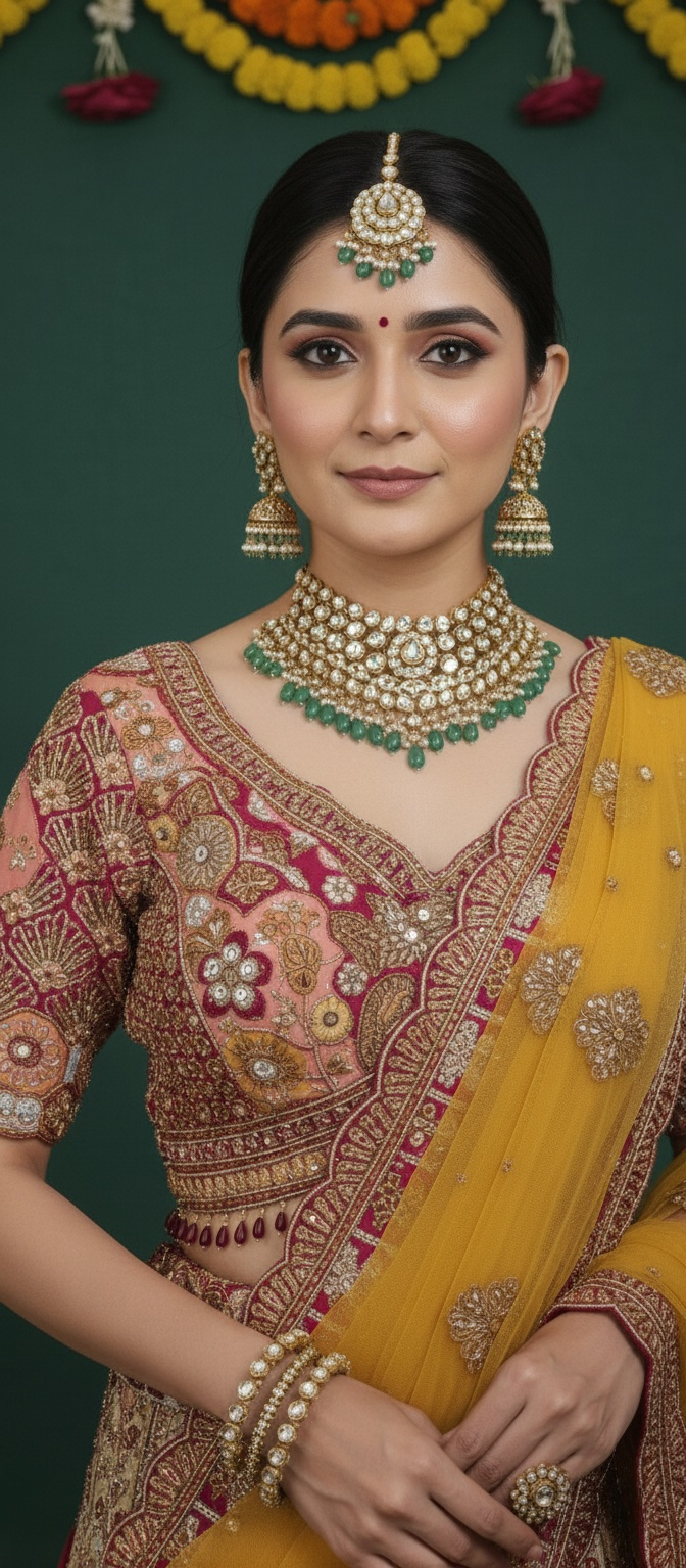 Multicolour Peacock Embroidered Bridal Lehenga with Mustard Dupatta – Heritage Mosaic Couture