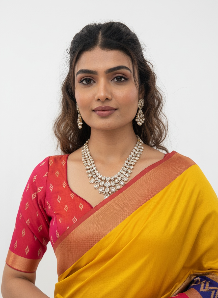 Vibrant Yellow Saree with Traditional Contrast Border – Unstitched Blouse Included