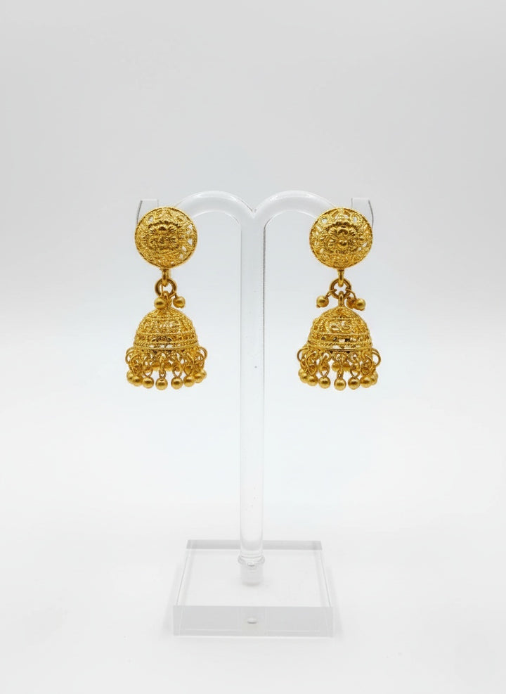 Classic Gold Bead Necklace Set with Jhumka Earrings – Traditional Filigree Design Jewelry
