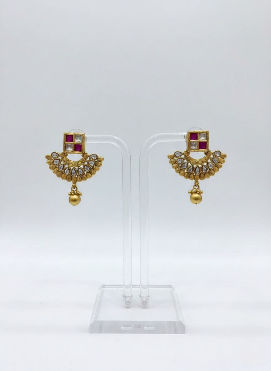 Regal Antique Gold Plated Temple Necklace Set with Kundan & Ruby Accents