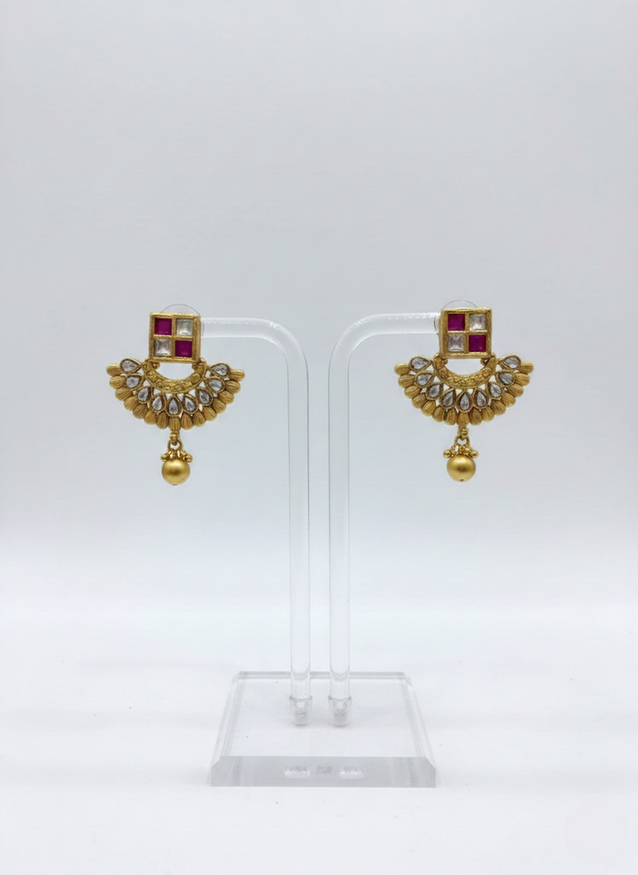 Regal Antique Gold Plated Temple Necklace Set with Kundan & Ruby Accents
