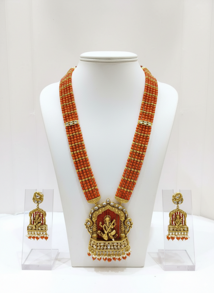 Traditional Temple Jewelry Set with Lord Ganesh Pendant
