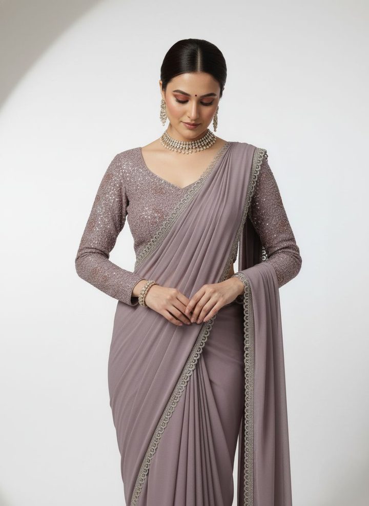 Lavender Designer Ready-to-Wear Saree with Full Sequin Blouse